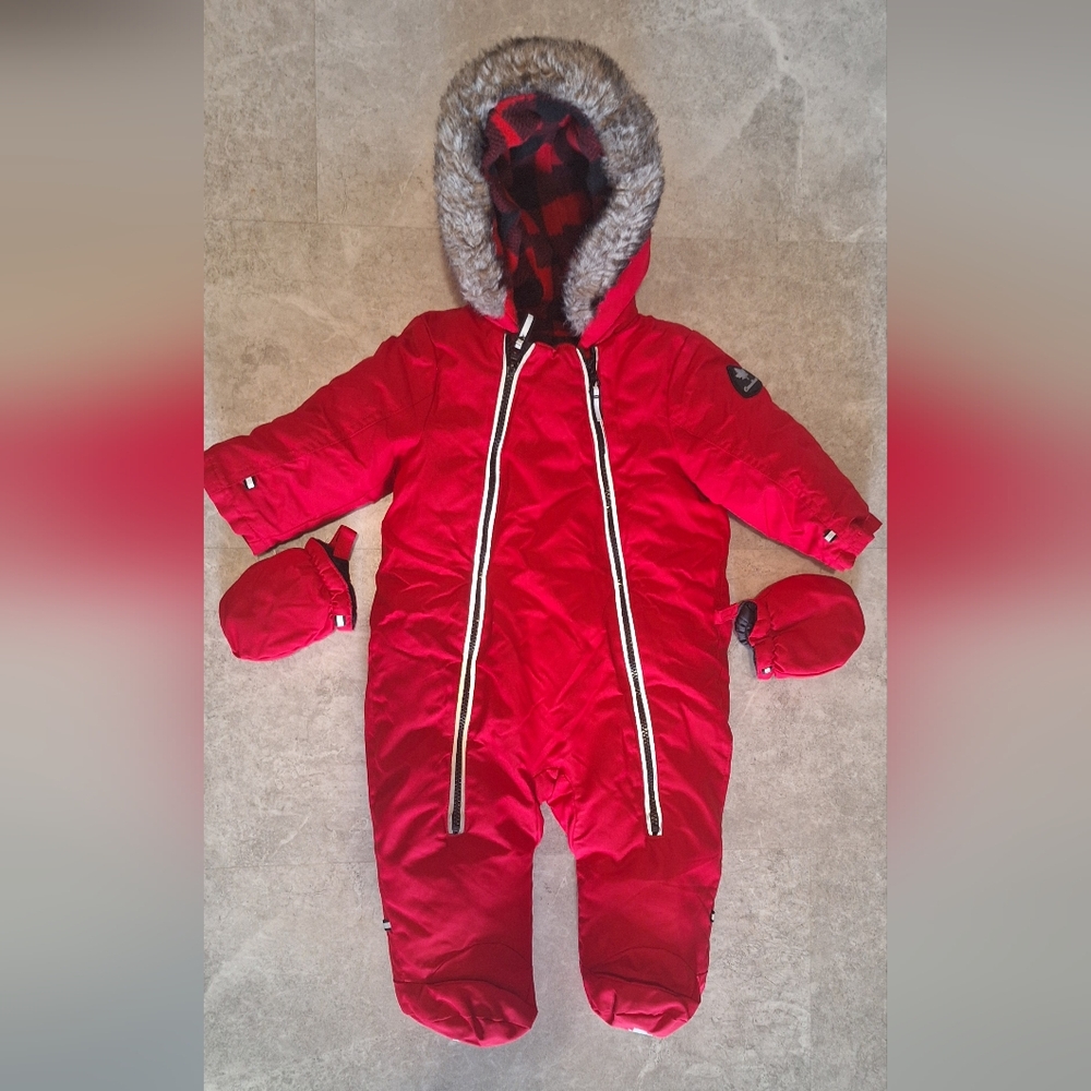 Red Kids Snowsuit with Mittens